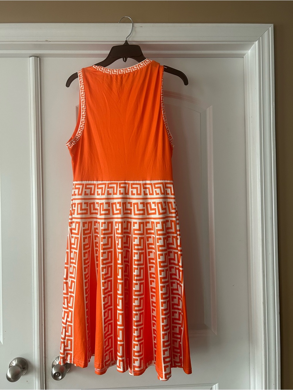 SHEIN Orange and White Sleeveless Patterned Fit-and-Flare Dress